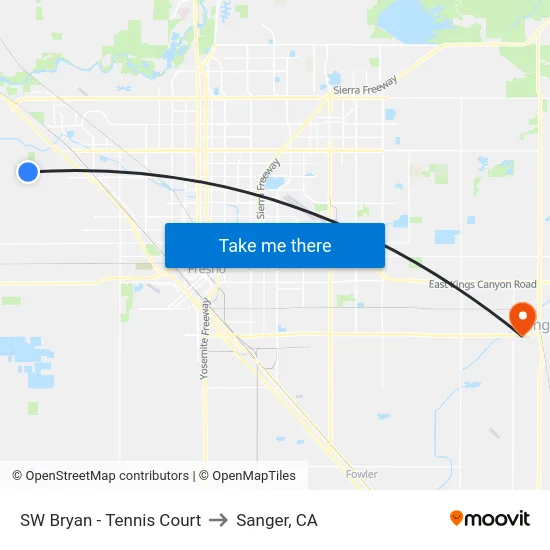 SW Bryan - Tennis Court to Sanger, CA map
