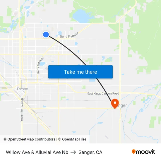 Willow Ave & Alluvial Ave Nb to Sanger, CA map