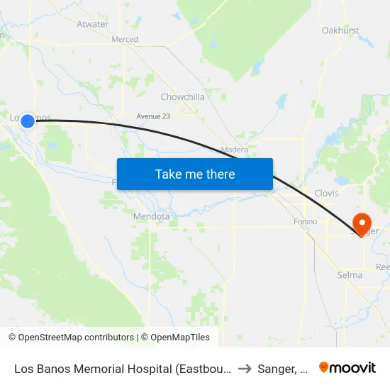 Los Banos Memorial Hospital (Eastbound) to Sanger, CA map