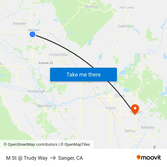 M St @ Trudy Way to Sanger, CA map