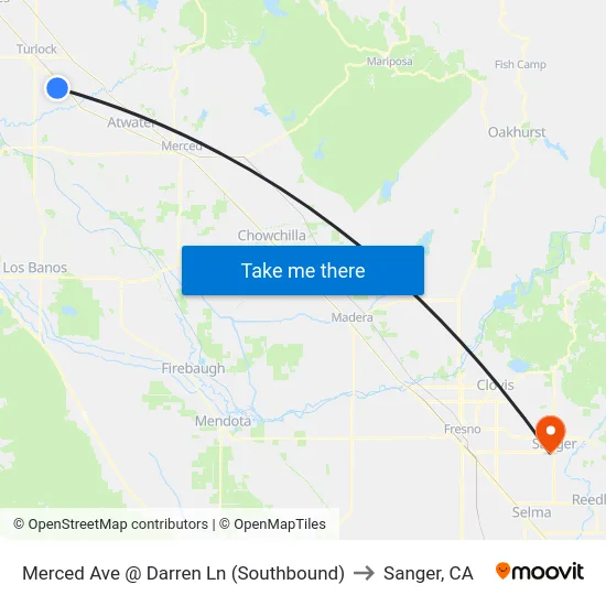 Merced Ave @ Darren Ln (Southbound) to Sanger, CA map