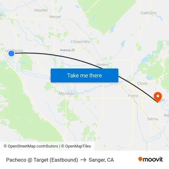 Pacheco @ Target (Eastbound) to Sanger, CA map