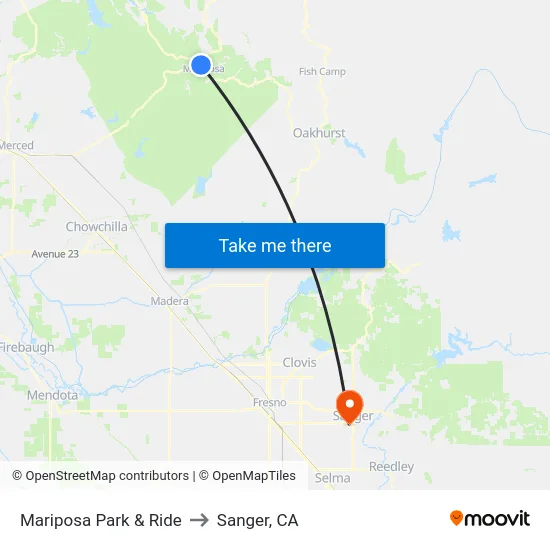 Mariposa Park & Ride to Sanger, CA map