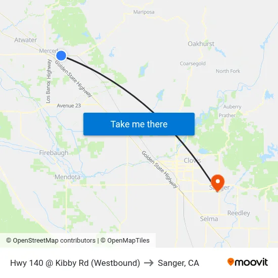 Hwy 140 @ Kibby Rd (Westbound) to Sanger, CA map