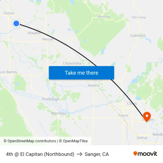 4th @ El Capitan (Northbound) to Sanger, CA map