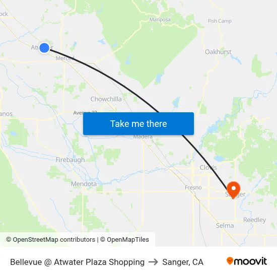 Bellevue @ Atwater Plaza Shopping to Sanger, CA map