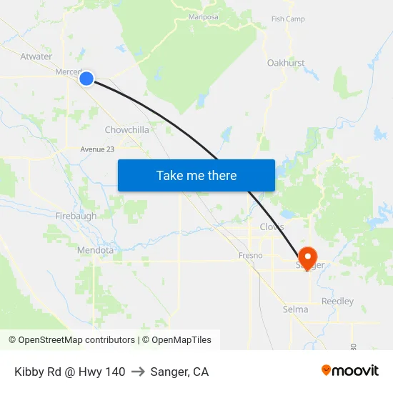 Kibby Rd @ Hwy 140 to Sanger, CA map