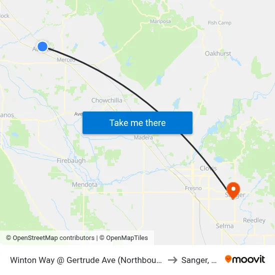 Winton Way @ Gertrude Ave (Northbound) to Sanger, CA map