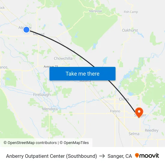 Anberry Outpatient Center (Southbound) to Sanger, CA map