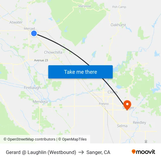 Gerard @ Laughlin (Westbound) to Sanger, CA map