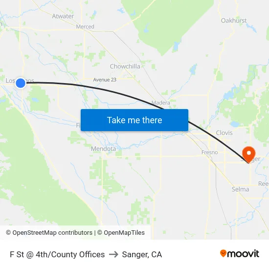 F St @ 4th/County Offices to Sanger, CA map