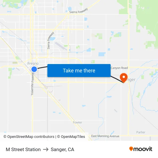 M Street Station to Sanger, CA map