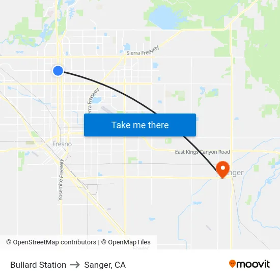 Bullard Station to Sanger, CA map