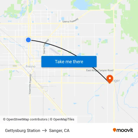 Gettysburg Station to Sanger, CA map