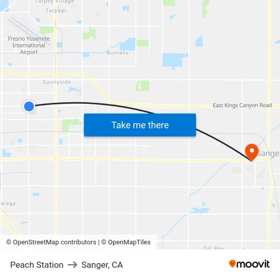 Peach Station to Sanger, CA map