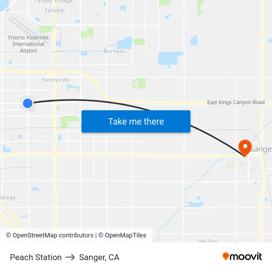 Peach Station to Sanger, CA map