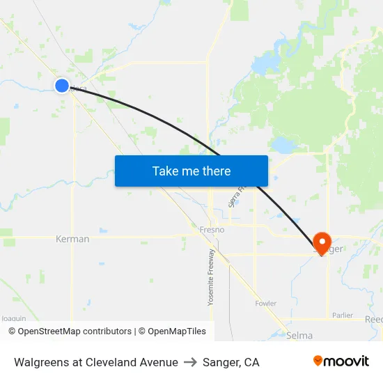 Walgreens at Cleveland Avenue to Sanger, CA map