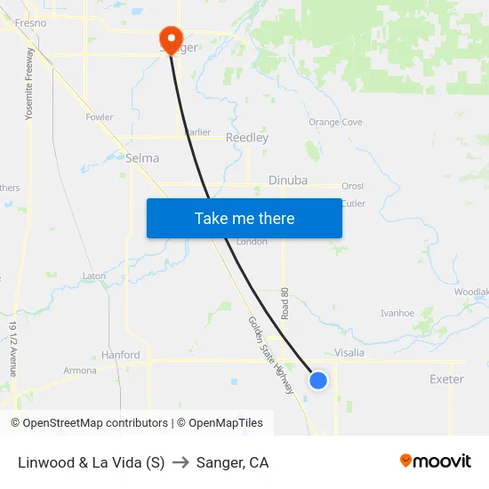 Linwood & La Vida (S) to Sanger, CA map