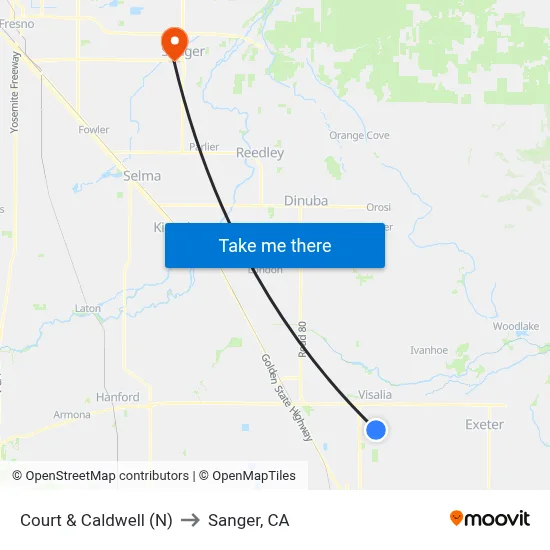 Court & Caldwell (N) to Sanger, CA map