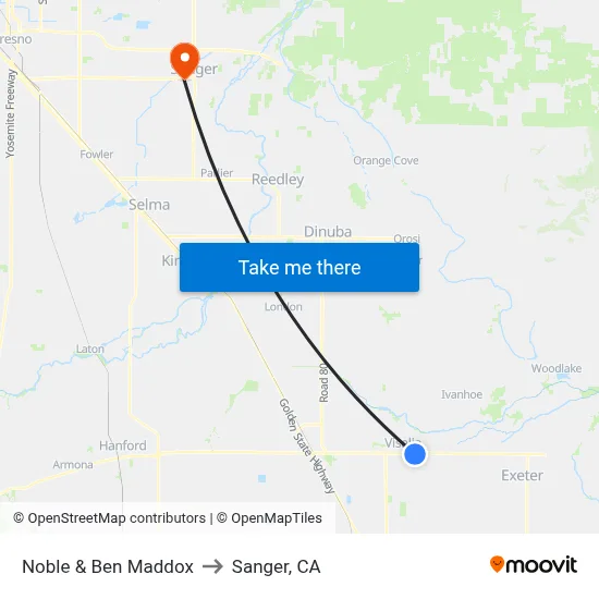 Noble & Ben Maddox to Sanger, CA map