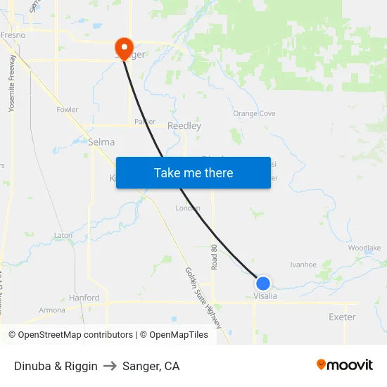 Dinuba & Riggin to Sanger, CA map