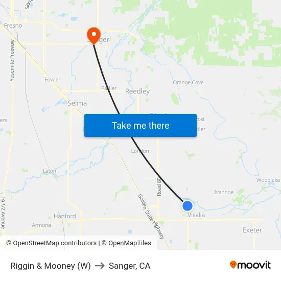 Riggin & Mooney (W) to Sanger, CA map
