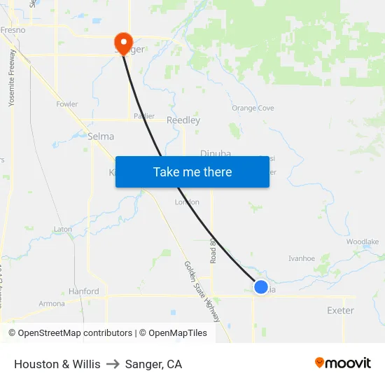 Houston & Willis to Sanger, CA map