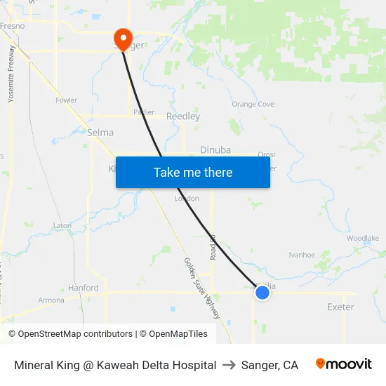 Mineral King @ Kaweah Delta Hospital to Sanger, CA map