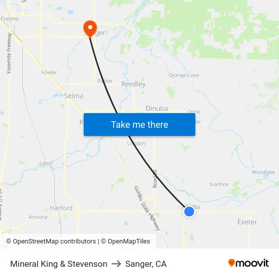 Mineral King & Stevenson to Sanger, CA map