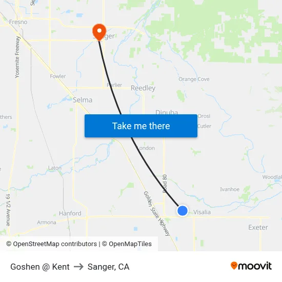 Goshen @ Kent to Sanger, CA map