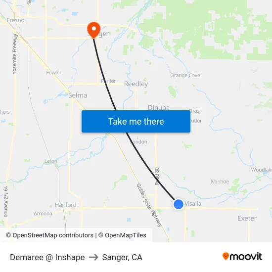 Demaree @ Inshape to Sanger, CA map