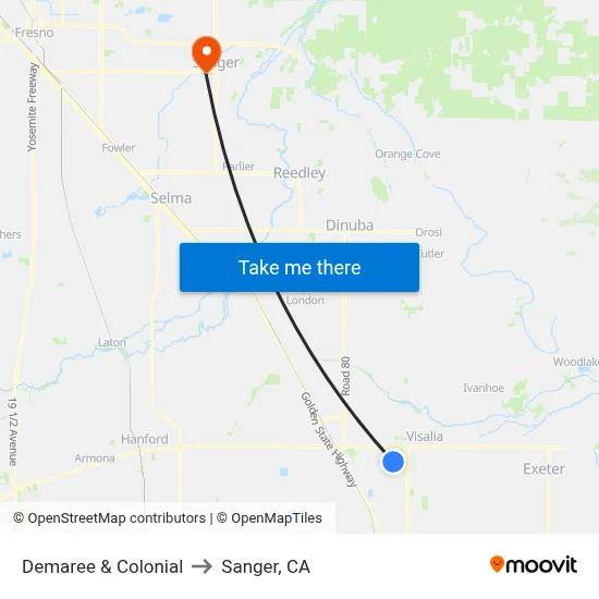Demaree & Colonial to Sanger, CA map