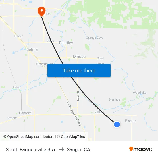 South Farmersville Blvd to Sanger, CA map