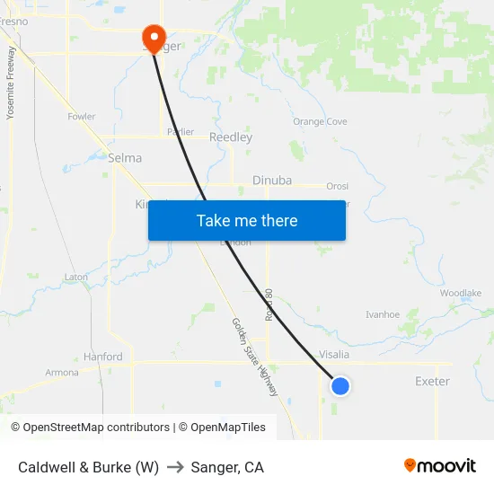 Caldwell & Burke (W) to Sanger, CA map