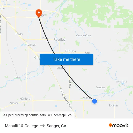 Mcauliff & College to Sanger, CA map