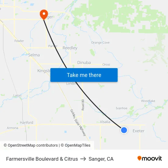Farmersville Boulevard & Citrus to Sanger, CA map