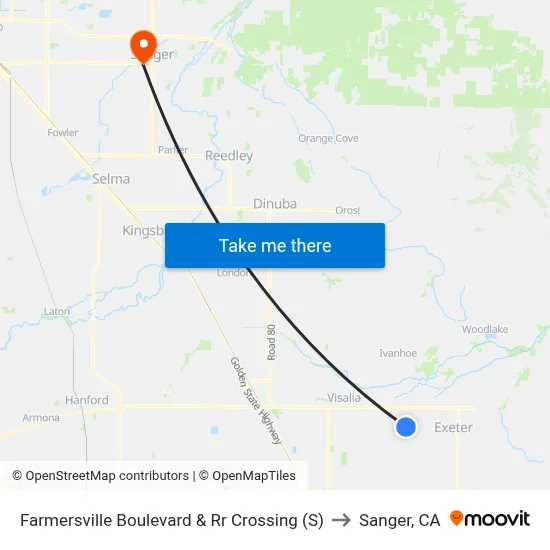 Farmersville Boulevard & Rr Crossing (S) to Sanger, CA map