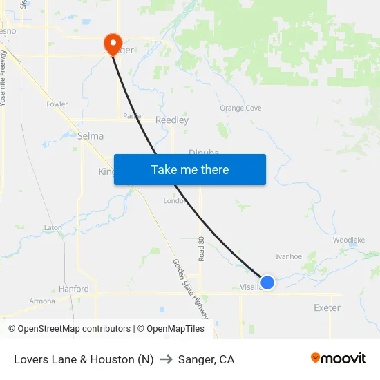 Lovers Lane & Houston (N) to Sanger, CA map
