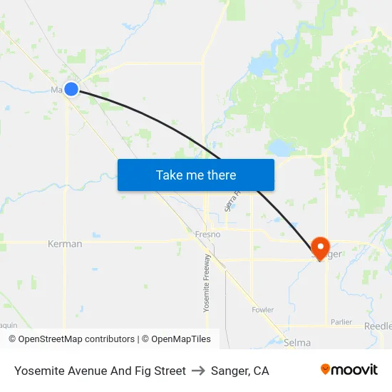 Yosemite Avenue And Fig Street to Sanger, CA map