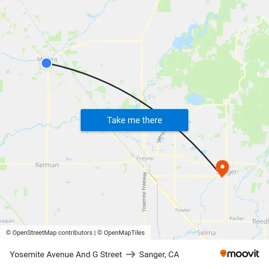 Yosemite Avenue And G Street to Sanger, CA map