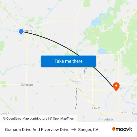 Granada Drive And Riverview Drive to Sanger, CA map