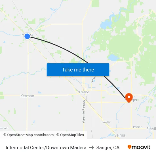 Intermodal Center/Downtown Madera to Sanger, CA map