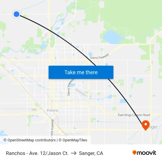 Ranchos - Ave. 12/Jason Ct. to Sanger, CA map