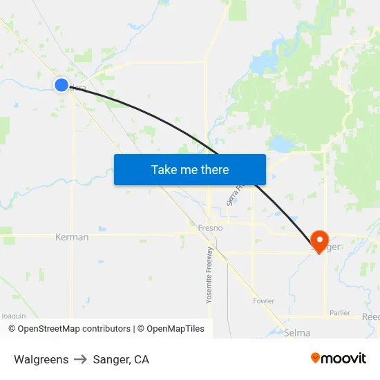 Walgreens to Sanger, CA map
