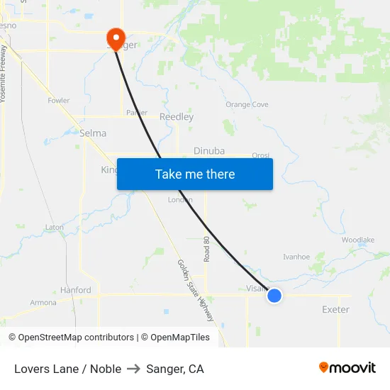 Lovers Lane / Noble to Sanger, CA map