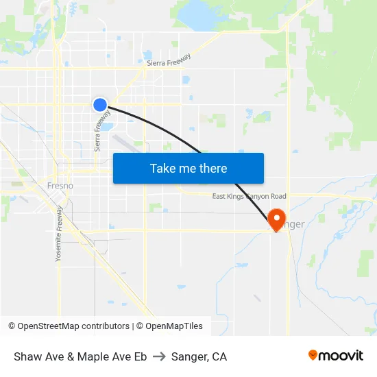 Shaw Ave & Maple Ave Eb to Sanger, CA map