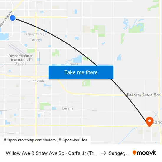 Willow Ave & Shaw Ave Sb - Carl's Jr (Transfer) to Sanger, CA map