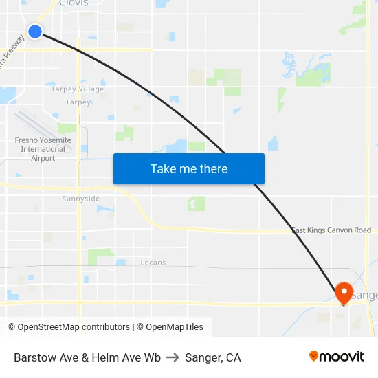 Barstow Ave & Helm Ave Wb to Sanger, CA map