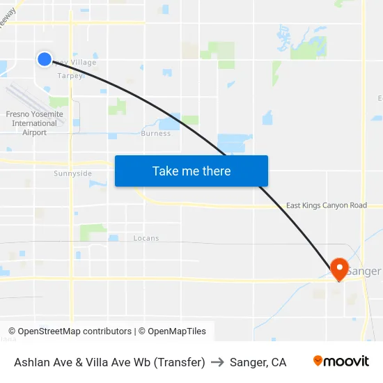 Ashlan Ave & Villa Ave Wb (Transfer) to Sanger, CA map