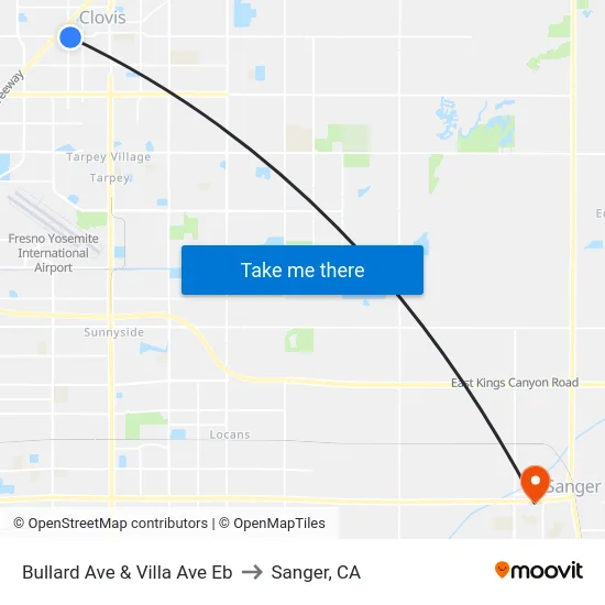 Bullard Ave & Villa Ave Eb to Sanger, CA map